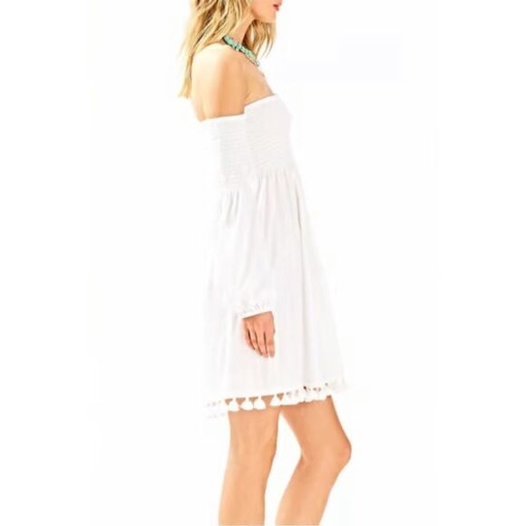Lilly Pulitzer Trina Beach Mini Dress Smocked White Off Shoulder Size XXS - Picture 3 of 12